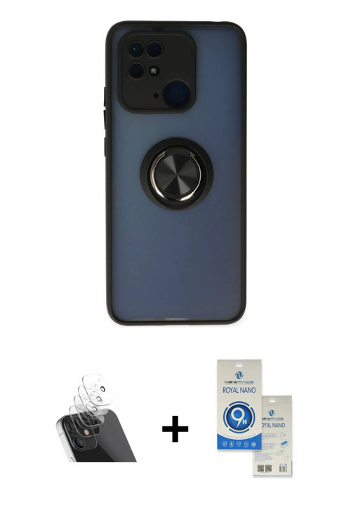 ieg™ Redmi 10C Kılıf Yörünge Çizgi - Şeffaf Royal Nano Ekran Koruyucu + Şeffaf Kamera Lens Koruma Ca