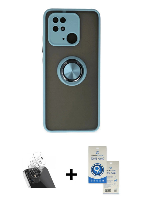 ieg™ Redmi 10C Kılıf Yörünge Çizgi - Şeffaf Royal Nano Ekran Koruyucu + Şeffaf Kamera Lens Koruma Ca