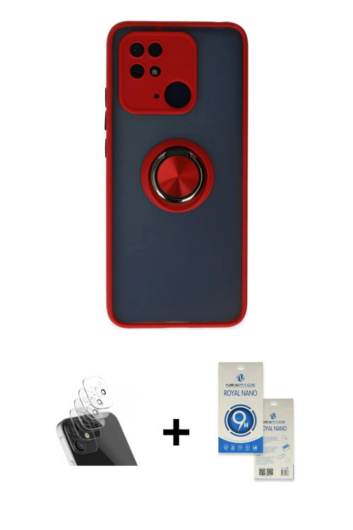 ieg™ Redmi 10C Kılıf Yörünge Çizgi - Şeffaf Royal Nano Ekran Koruyucu + Şeffaf Kamera Lens Koruma Ca