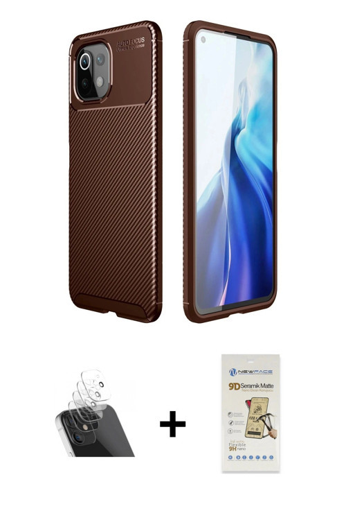 ieg™ Mİ 11 Lite Kılıf Eksen Form Prime - Siyah Mat Seramik Nano Ekran Koruyucu + Şeffaf Kamera Lens