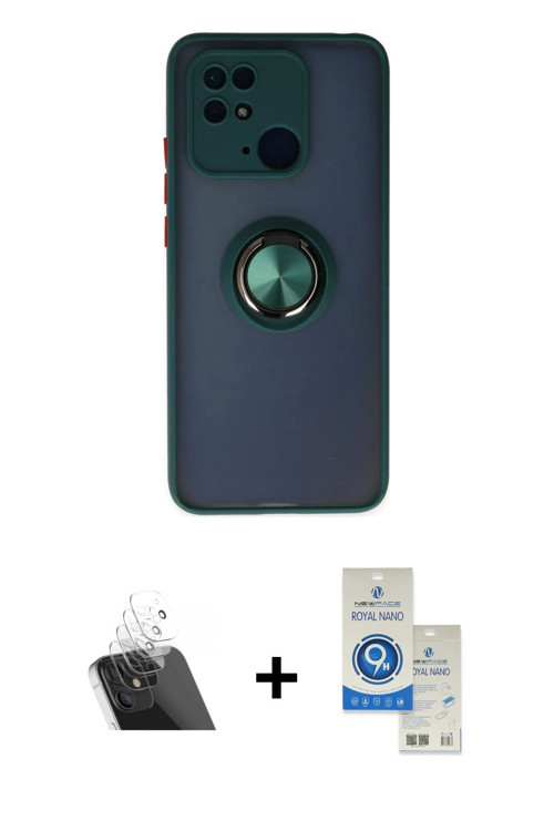 ieg™ Redmi 10C Kılıf Yörünge Çizgi - Şeffaf Royal Nano Ekran Koruyucu + Şeffaf Kamera Lens Koruma Ca