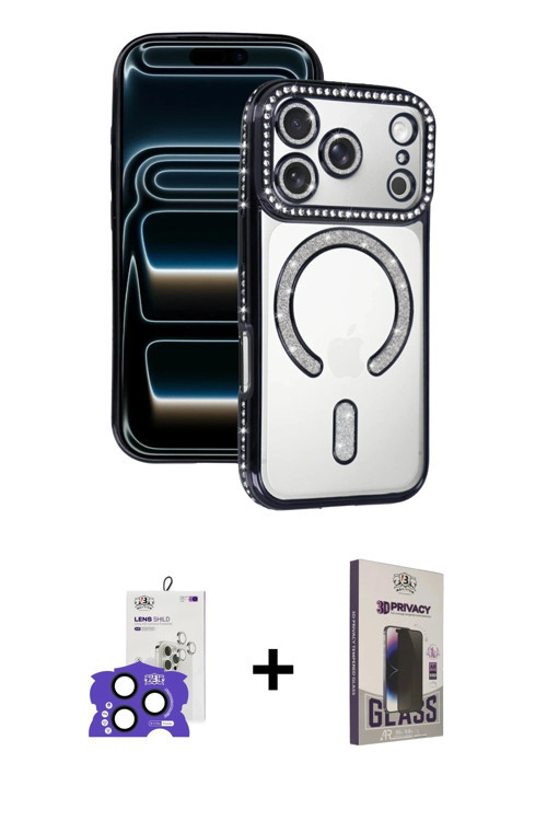 ieg™ iPhone 17 Pro Max Kılıf Zirve Doku Prime - Siyah Bilvis Hayalet Cam Ekran Koruyucu + Lacivert B