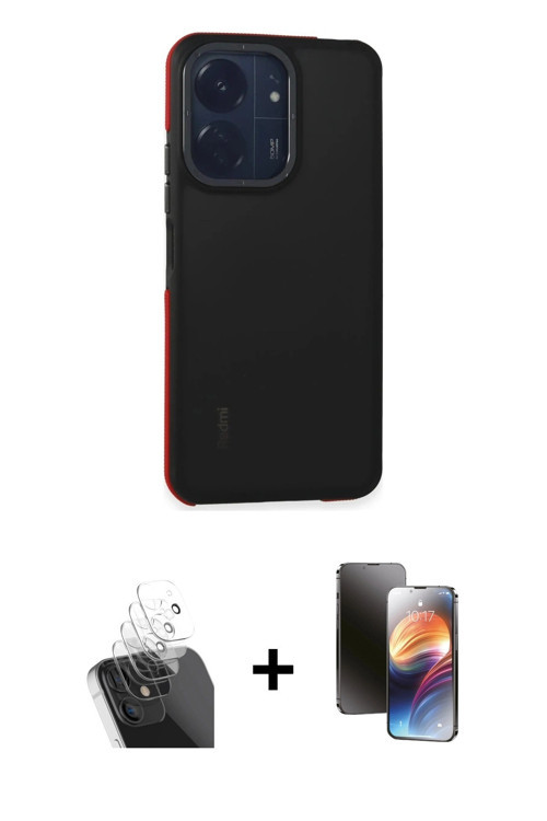 ieg™ Redmi 13C Kılıf Eksen Işık - Siyah 3D Antistatik Mat Seramik Nano Ekran Koruyucu + Şeffaf Kamer