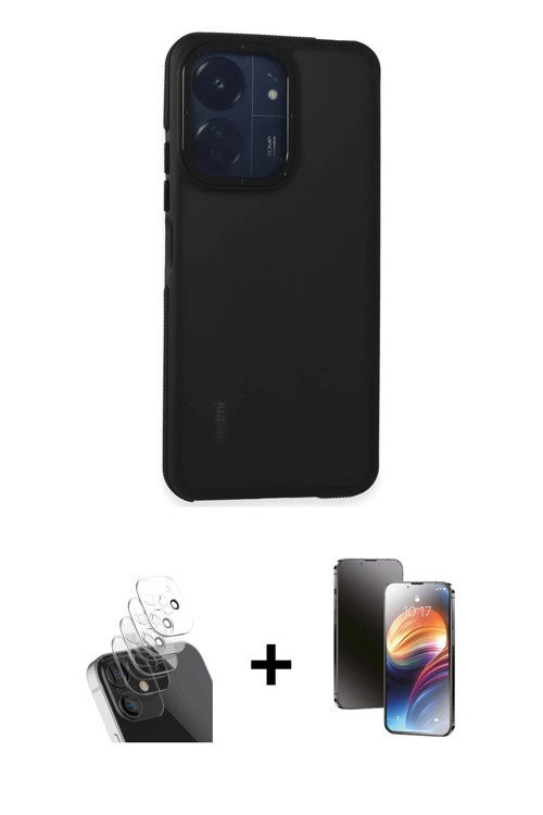ieg™ Redmi 13C Kılıf Eksen Işık - Siyah 3D Antistatik Mat Seramik Nano Ekran Koruyucu + Şeffaf Kamer