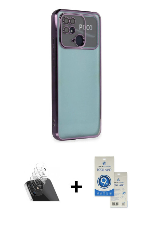 ieg™ Redmi 10C Kılıf Vadi Minimal - Şeffaf Royal Nano Ekran Koruyucu + Şeffaf Kamera Lens Koruma Cam