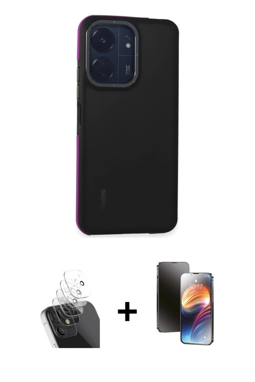 ieg™ Redmi 13C Kılıf Eksen Işık - Siyah 3D Antistatik Mat Seramik Nano Ekran Koruyucu + Şeffaf Kamer