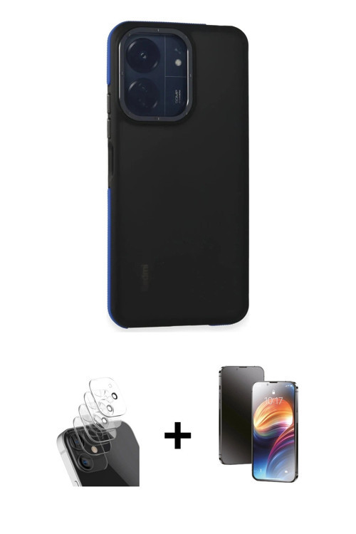 ieg™ Redmi 13C Kılıf Eksen Işık - Siyah 3D Antistatik Mat Seramik Nano Ekran Koruyucu + Şeffaf Kamer