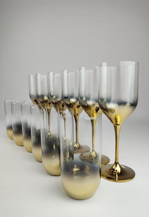 Lombardino Bohemia Kristal 12 Parça 6 Kişilik Cam Su Takım Seti Titanium – 12P0