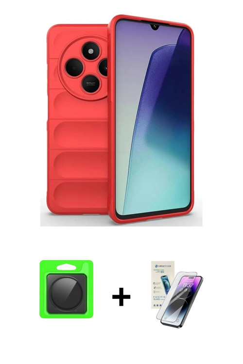 ieg™ Redmi 14C Kılıf Atlas Koleksiyonu - Şeffaf Pasifik Cam Ekran Koruyucu + Siyah Raze Metal Kamera