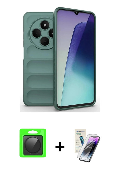 ieg™ Redmi 14C Kılıf Atlas Koleksiyonu - Şeffaf Pasifik Cam Ekran Koruyucu + Siyah Raze Metal Kamera