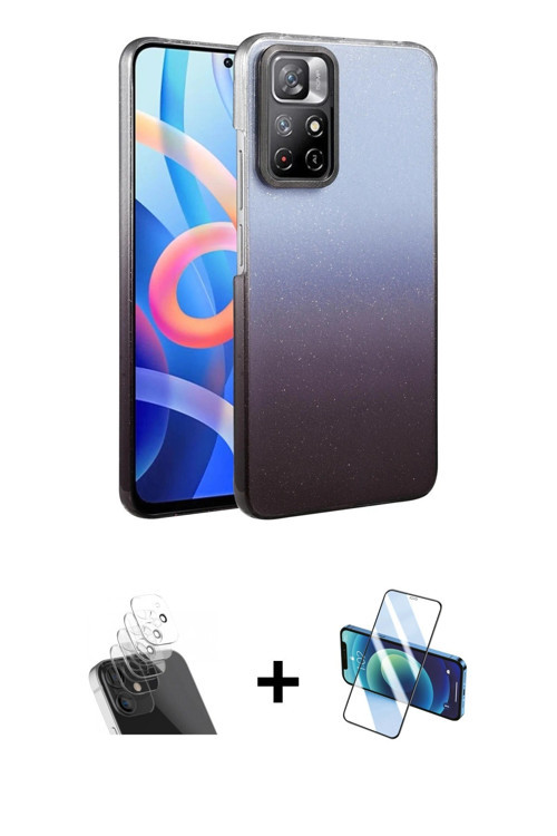ieg™ Redmi Note 11 Pro Kılıf Kıvılcım Minimal Özel Seri - Siyah 3D Antistatik Cam Ekran Koruyucu + Ş