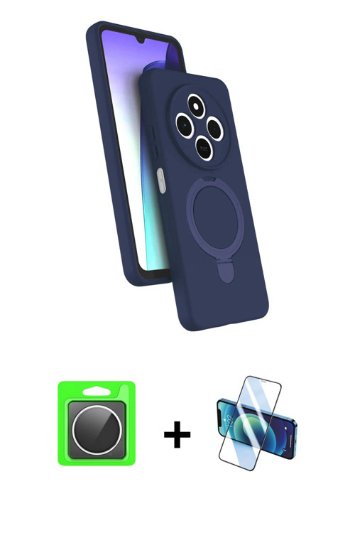 ieg™ Redmi 14C Kılıf İz Işık Koleksiyonu - Siyah 3D Antistatik Cam Ekran Koruyucu + Gümüş Raze Metal