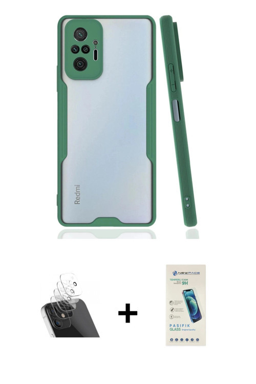 ieg™ Redmi Note 10 Pro Kılıf Atlas Asil Serisi - Şeffaf Pasifik Cam Ekran Koruyucu + Şeffaf Kamera L