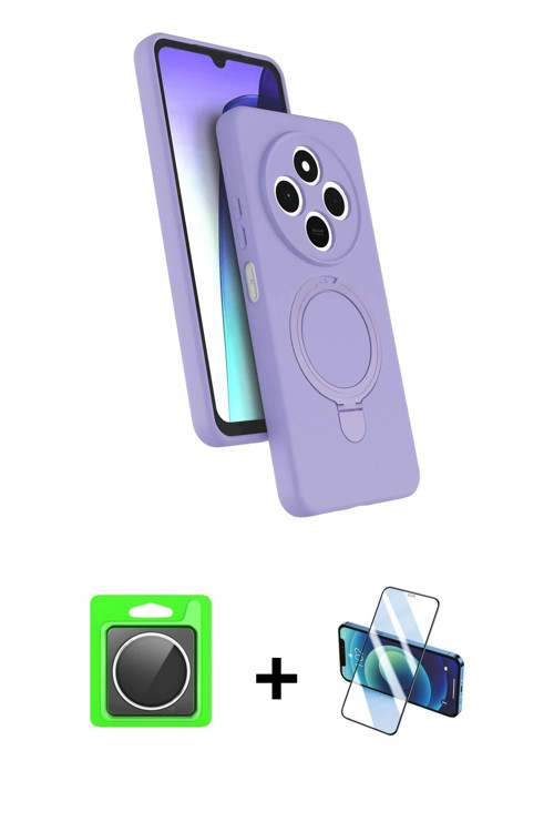 ieg™ Redmi 14C Kılıf İz Işık Koleksiyonu - Siyah 3D Antistatik Cam Ekran Koruyucu + Gümüş Raze Metal
