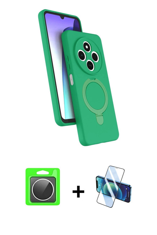 ieg™ Redmi 14C Kılıf İz Işık Koleksiyonu - Siyah 3D Antistatik Cam Ekran Koruyucu + Gümüş Raze Metal