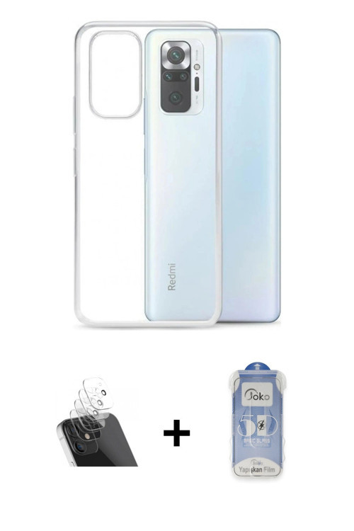 ieg™ Redmi Note 10 Kılıf Zirve Doku - Şeffaf Joko Magic 5D Cam + Şeffaf Kamera Lens Koruma Cam
