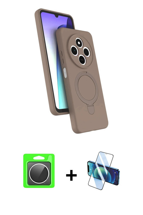 ieg™ Redmi 14C Kılıf İz Işık Koleksiyonu - Siyah 3D Antistatik Cam Ekran Koruyucu + Gümüş Raze Metal