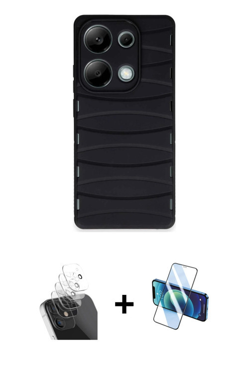 ieg™ Redmi Note 13 Pro 4G Kılıf Doruk Form Serisi - Siyah 3D Antistatik Cam Ekran Koruyucu + Şeffaf