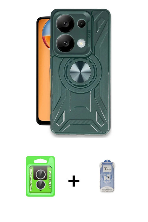 ieg™ Redmi Note 13 Pro 4G Kılıf Nova Yansıma Prime - Siyah Joko Magic 5D Cam + Gümüş Raze Metal Kame