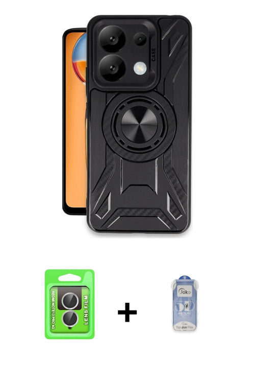ieg™ Redmi Note 13 Pro 4G Kılıf Nova Yansıma Prime - Siyah Joko Magic 5D Cam + Gümüş Raze Metal Kame