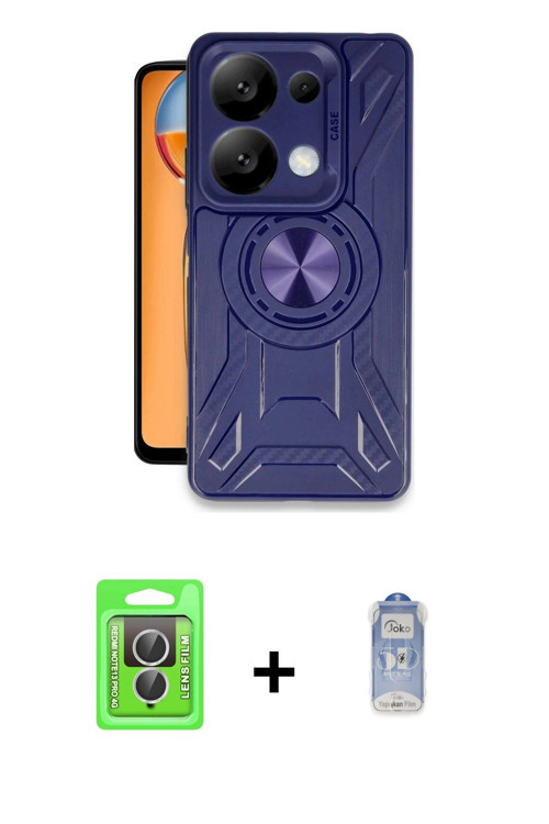 ieg™ Redmi Note 13 Pro 4G Kılıf Nova Yansıma Prime - Siyah Joko Magic 5D Cam + Gümüş Raze Metal Kame