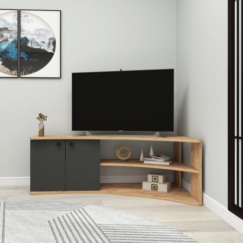 Termera Raflı Köşe TV Ünitesi Atlantik Çam Antrasit
