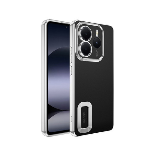 Redmi Note 14 5G Kılıf Kamera Korumalı Logo Gösteren MKST Omega Kapak - Gümüş