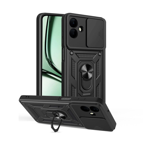 Galaxy A07 Kılıf Magnetik Standlı Kamera Korumalı MKST Sürgülü Vega Kapak - Siyah
