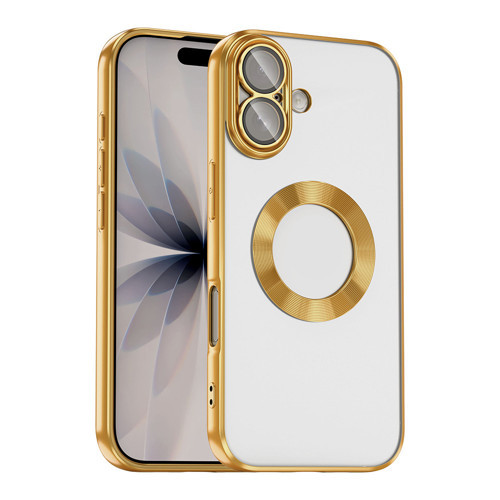 iPhone 17 Kılıf Kamera Korumalı Logo Gösteren MKST Omega Kapak - Gold