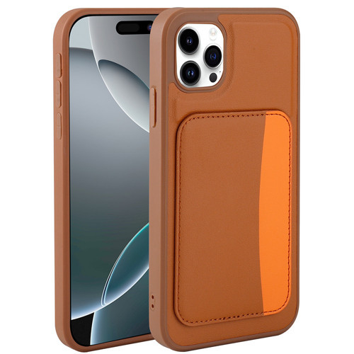 iPhone 11 Kılıf Kartlıklı MKST X-Kart Silikon Kapak - Kahverengi