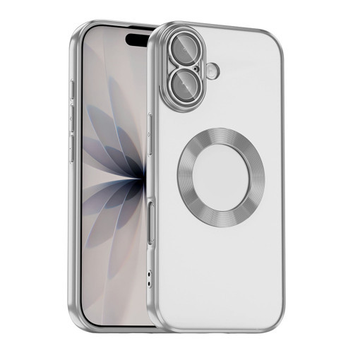 iPhone 17 Kılıf Kamera Korumalı Logo Gösteren MKST Omega Kapak - Gümüş