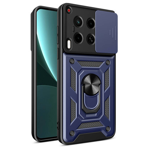 Tecno Camon 30 Kılıf Magnetik Standlı Kamera Korumalı MKST Sürgülü Vega Kapak-Mavi