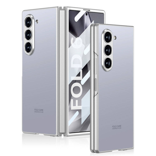 Galaxy Z Fold 6 Kılıf Titanyum Metal Tasarımlı MKST Kıpta Caz Kapak-Gri