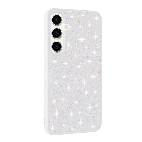 Galaxy S24 Plus Uyumlu Parlak Taşlı Tasarım Pırlanta MKST Kılıf-Beyaz