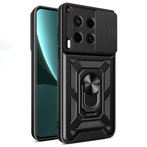 Tecno Camon 30 Kılıf Magnetik Standlı Kamera Korumalı MKST Sürgülü Vega Kapak-Siyah