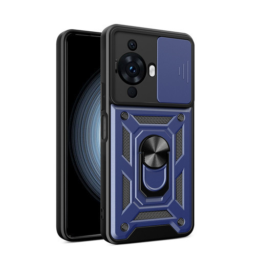 Huawei Nova 12S Uyumlu Kılıf Magnetik Standlı Kamera Korumalı Mkst Sürgülü Vega Kapak-Lacivert