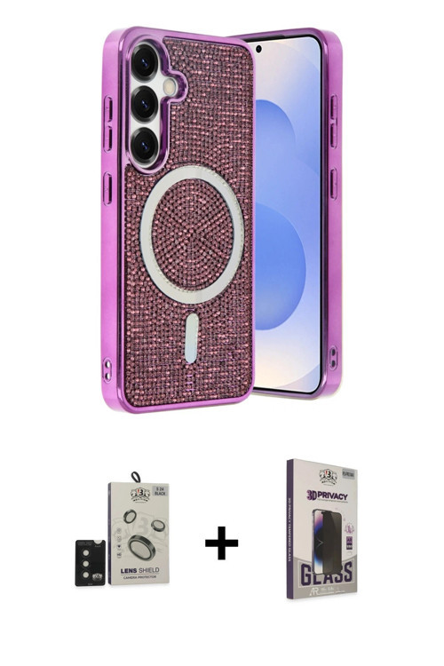 ieg™ Galaxy S24 Kılıf Eksen Çizgi - Siyah Bilvis Hayalet Cam Ekran Koruyucu + Siyah Bilvis Titan Kam