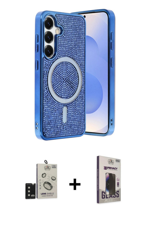 ieg™ Galaxy S24 Kılıf Eksen Çizgi - Siyah Bilvis Hayalet Cam Ekran Koruyucu + Siyah Bilvis Titan Kam