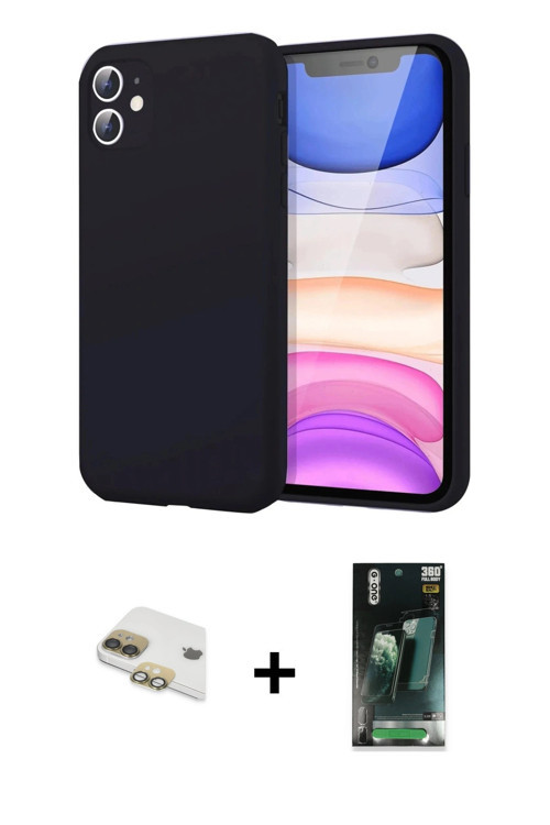ieg™ iPhone 11 Kılıf Kozmos Yansıma Özel Seri - Şeffaf 360 Full Body Arka Koruyucu + Gold Pers Alümi