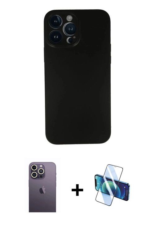 ieg™ iPhone 13 Pro Max Kılıf Yadigar Yansıma Serisi - Siyah 3D Antistatik Cam Ekran Koruyucu + Beyaz