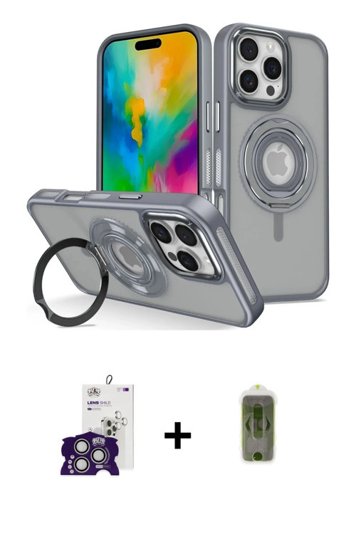 ieg™ iPhone 16 Pro Max Kılıf Nova Minimal Serisi - Siyah Joko Magic 5D Hayalet Cam + Gümüş Bilvis Ti