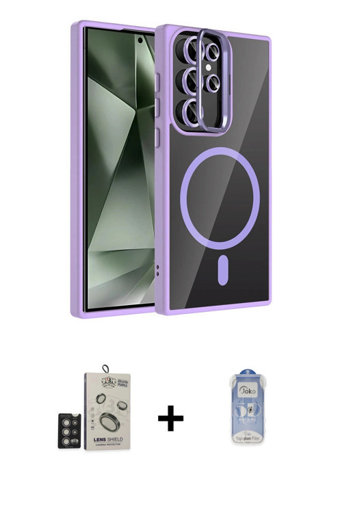 ieg™ Galaxy S24 Ultra Kılıf Yadigar Asil Koleksiyonu - Siyah Joko Magic 5D Cam + Derin Mor Bilvis Ti