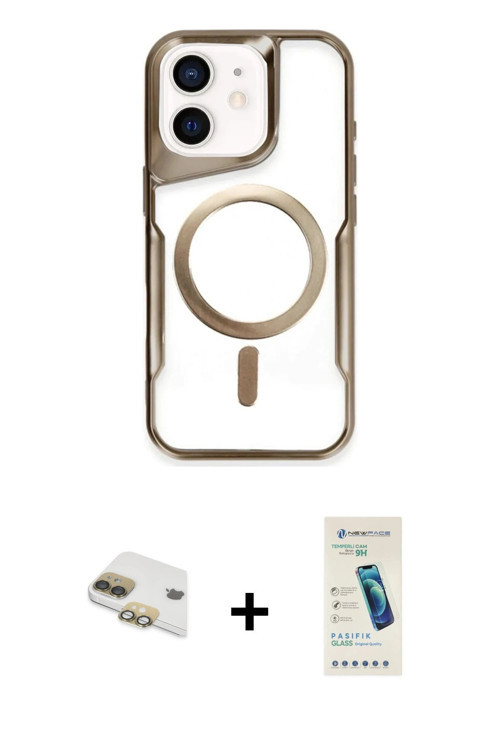 ieg™ iPhone 11 Kılıf Yadigar Klasik Özel Seri - Şeffaf Pasifik Cam Ekran Koruyucu + Gold Pers Alümin
