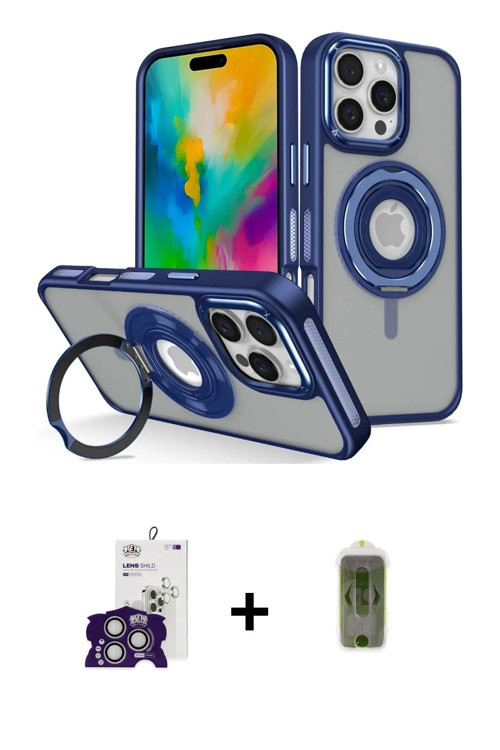 ieg™ iPhone 16 Pro Max Kılıf Nova Minimal Serisi - Siyah Joko Magic 5D Hayalet Cam + Gümüş Bilvis Ti