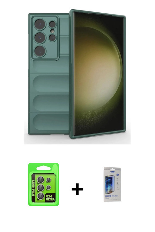 ieg™ Galaxy S24 Ultra Kılıf Atlas Koleksiyonu - Siyah Durable Full Glue Curved Cam + Gri Raze Metal