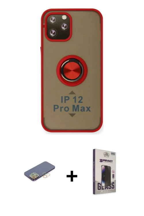 ieg™ iPhone 12 Pro Max Kılıf Yörünge Çizgi - Siyah Bilvis Hayalet Cam Ekran Koruyucu + Sarı Renkli K