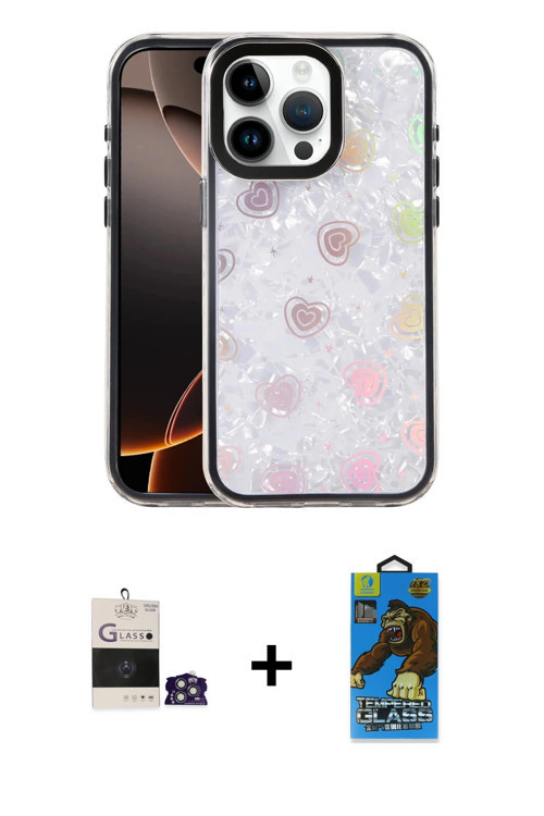 ieg™ iPhone 14 Pro Max Kılıf Odak Prime - Siyah 18D Cam Ekran Koruyucu + Gümüş Bilvis Titan Kamera L