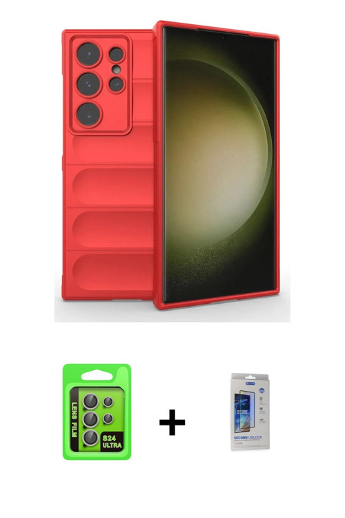 ieg™ Galaxy S24 Ultra Kılıf Atlas Koleksiyonu - Siyah Durable Full Glue Curved Cam + Gri Raze Metal