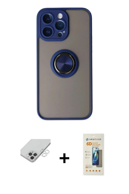 ieg™ iPhone 14 Pro Max Kılıf Yörünge Çizgi - Siyah 6D Mat Seramik Hayalet Nano Ekran Koruyucu + Gümü