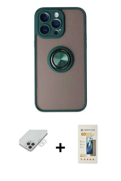 ieg™ iPhone 14 Pro Max Kılıf Yörünge Çizgi - Siyah 6D Mat Seramik Hayalet Nano Ekran Koruyucu + Gümü